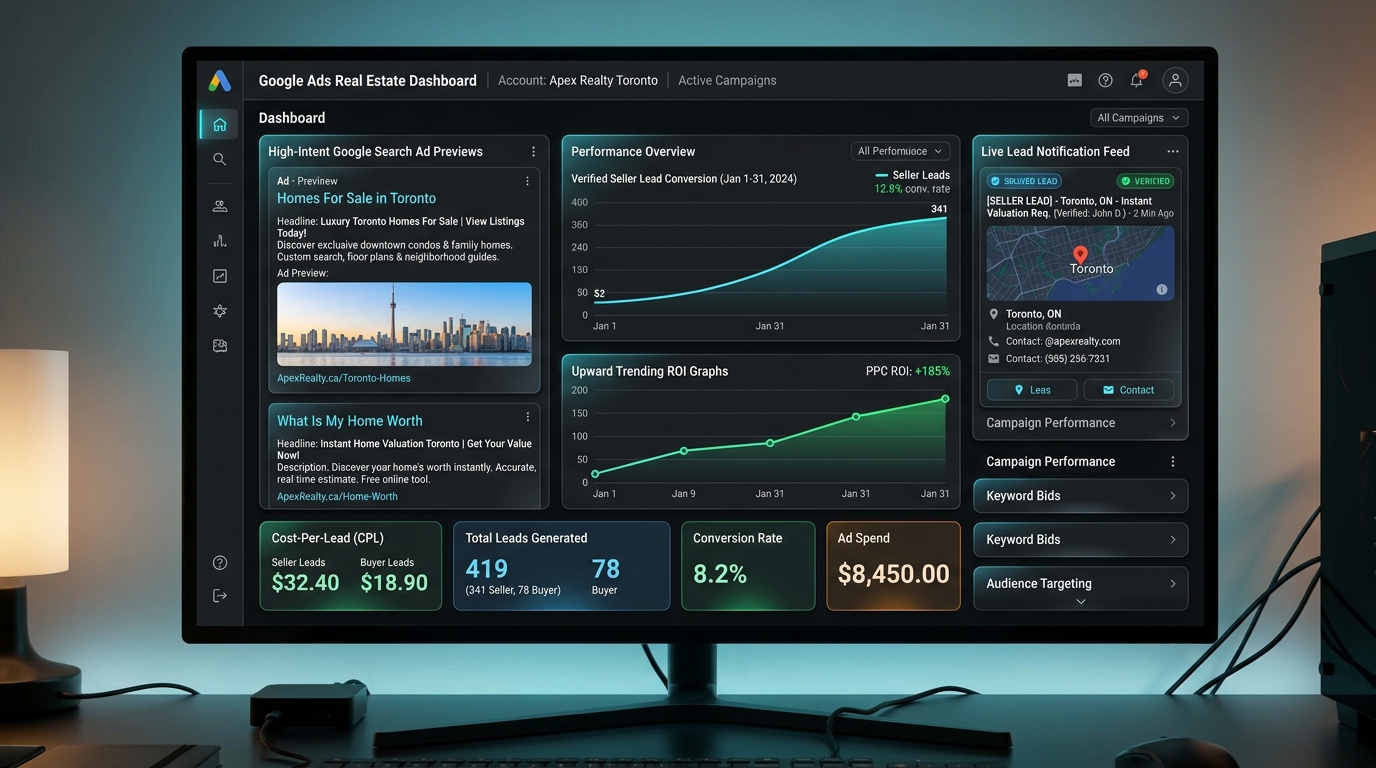 High-Intent Google Ads PPC Dashboard for Real Estate Lead Generation