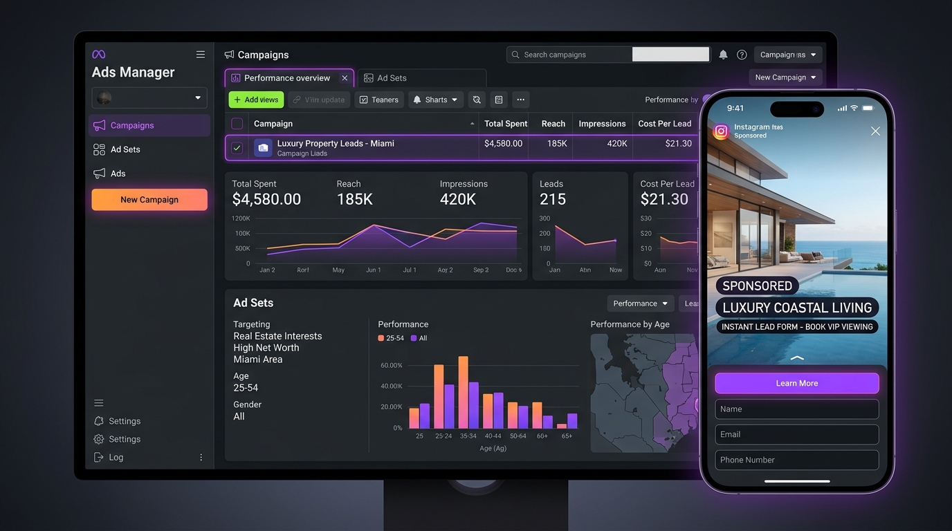 High-Converting Meta Facebook and Instagram Real Estate Ads Campaign Mockup